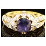 10kt Gold Cushion Cut Sapphire & Diamond Ring