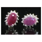 Natural Oval Ruby & Diamond Earrings