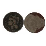 1865 & 1866 Liberty Three Cent NIckel