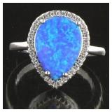 Pear Cut  Australian Blue Opal Dinner Ring