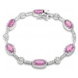 Elegant Oval Pink & White Topaz Tennis Bracelet