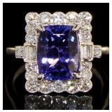 14K White Gold 3.56 ct Tanzanite and Diamond Ring