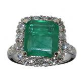 14k White Gold 4.41 ct Emerald & Diamond Ring