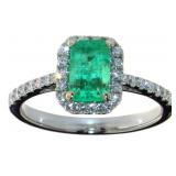 14kt Gold 1.57 ct Em. Cut Emerald & Diamond Ring