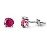 Round 2.15 ct Ruby Solitaire Stud Earrings