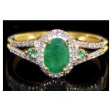 10kt Gold Natural Emerald & Diamond Ring