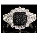 1Genuine Elegant Black & White Diamond Ring