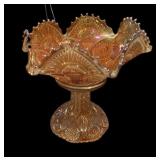 Marigold Carnival Glass Pedestal Bowl