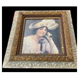 24 x 27 Lady with Phone Framed Print