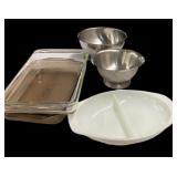 Estate Pyrex Serving Dish, Stainless Bowls & (2)