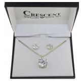 Crescent Brilliant Round Earring & Pendant Set