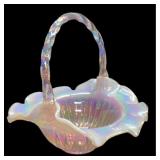 Beautiful 12 inch Pink Iridescent Fenton Basket