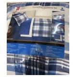 Full 8 Pc Blue Plaid Comforter Set