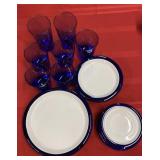 18 Pc Blue & White Dishes & Glasses