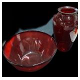 Ruby Vase & Vegetable Bowl (Small Chip under lip