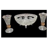 Lead Crystal Footed Bowl & (2) Vases