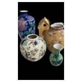 4 Vases and Birdhouse