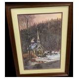 21x28 Framed Winter Scene Church Building