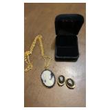 Estate Cameo Necklace & Clip Earrings