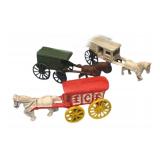 (3) Cast Iron Horse & Wagons