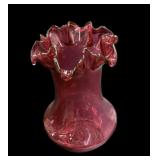 9 inch Cranberry Ruffled Edge Vase