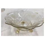 Footed Etched Glass Fruit Bowl