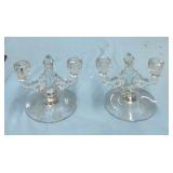 Pair Etched Crystal Double Candle Holders