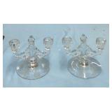 Pair Etched Crystal Double Candle Holders