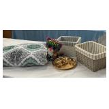 (2) Baskets, Ty Beanie, Blanket & Gold Dish