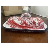 Red Splatterware Butter Dish