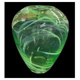 9" Tall Green Swirl Vase