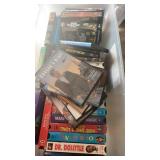 Tote & Box of DVDs & Tapes