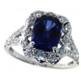 14kt Gold 3.39 ct Cushion Sapphire & Diamond Ring