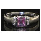 14kt Gold Princess Pink Sapphire & Diamond Ring