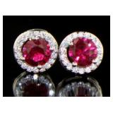 Round Brilliant 1.50 ct Ruby Halo Earrings