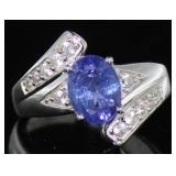 Natural 3.20 ct Oval Tanzanite & Zircon Ring