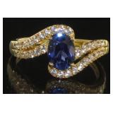 10kt Gold Oval 2.00 ct Sapphire & White Topaz Ring