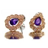 10kt Rose Gold Amethyst & Diamond Earrings