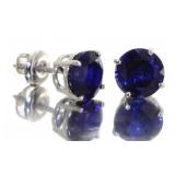 14kt Gold 3.60 ct Round Sapphire Stud Earrings