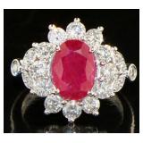 14kt Gold 3.21 ct Oval Ruby & Diamond Ring