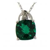 10kt Gold Cushion Cut Emerald & Diamond Necklace