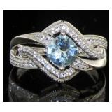 Natural Cushion Cut Blue Topaz Designer Ring