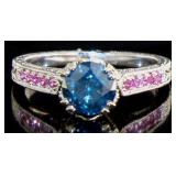 14kt Gold 1.63ct Blue Diamond & Pink Sapphire Ring