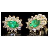 10kt Gold Natural Emerald & Diamond Earrings