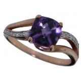 10kt Gold Cushion Cut Amethyst & Diamond Ring