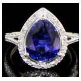 14kt Gold 5.28 ct Pear Cut Sapphire & Diamond Ring