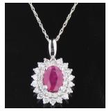 10kt Gold Natural 1.50 ct Ruby & Diamond Necklace