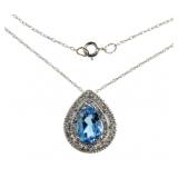 10kt Gold 2.15 ct Blue Topaz & Diamond Pendant