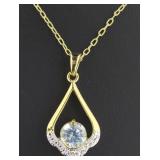 Genuine 2.00 ct Blue Topaz & Diamond Acc. Pendant