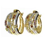 Genuine Gemstone & Diamond Hoop Earrings